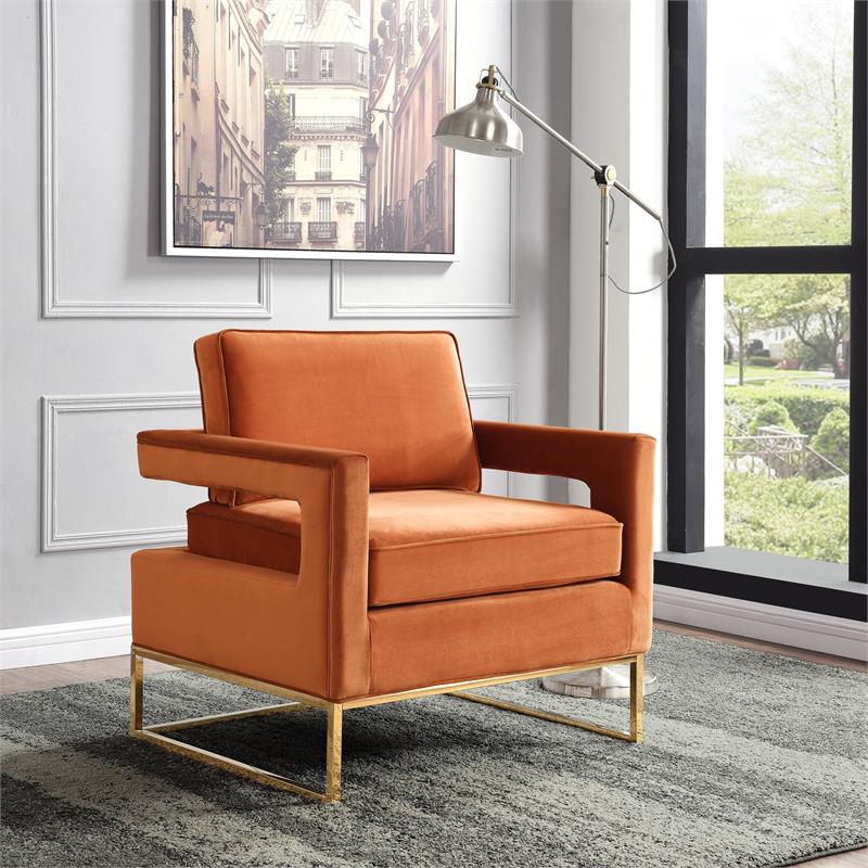 Home Square 2 Piece Upholstered Velvet Accent Chair Set in Cognac and Gold