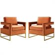 Home Square 2 Piece Upholstered Velvet Accent Chair Set in Cognac and Gold