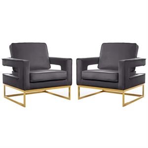 Home Square 2 Piece Upholstered Velvet Accent Chair Set in Noah Gray