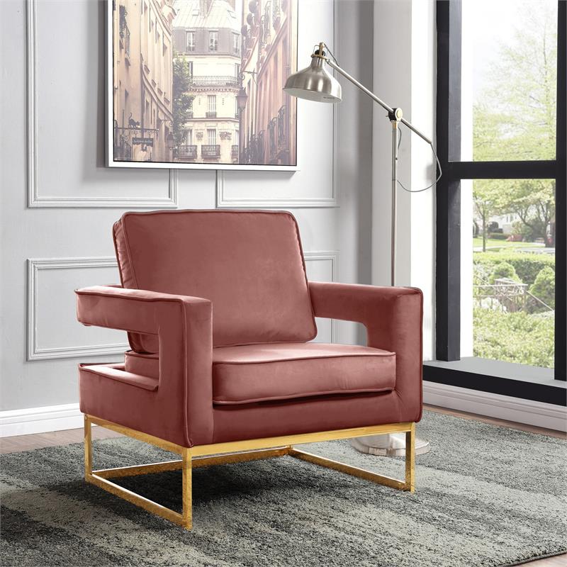 Home Square 2 Piece Upholstered Velvet Accent Chair Set in Noah Pink