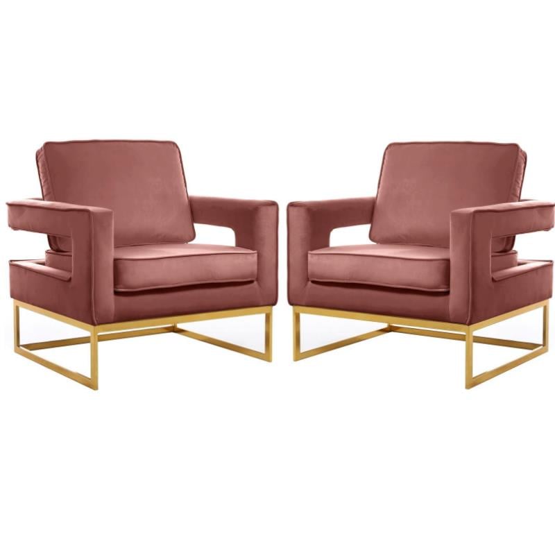 Home Square 2 Piece Upholstered Velvet Accent Chair Set in Noah Pink