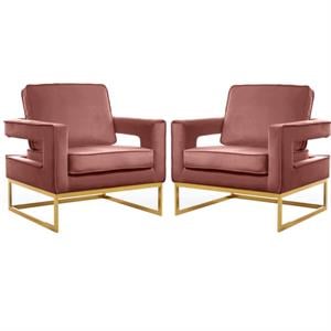 Home Square 2 Piece Upholstered Velvet Accent Chair Set in Noah Pink