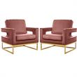 Home Square 2 Piece Upholstered Velvet Accent Chair Set in Noah Pink