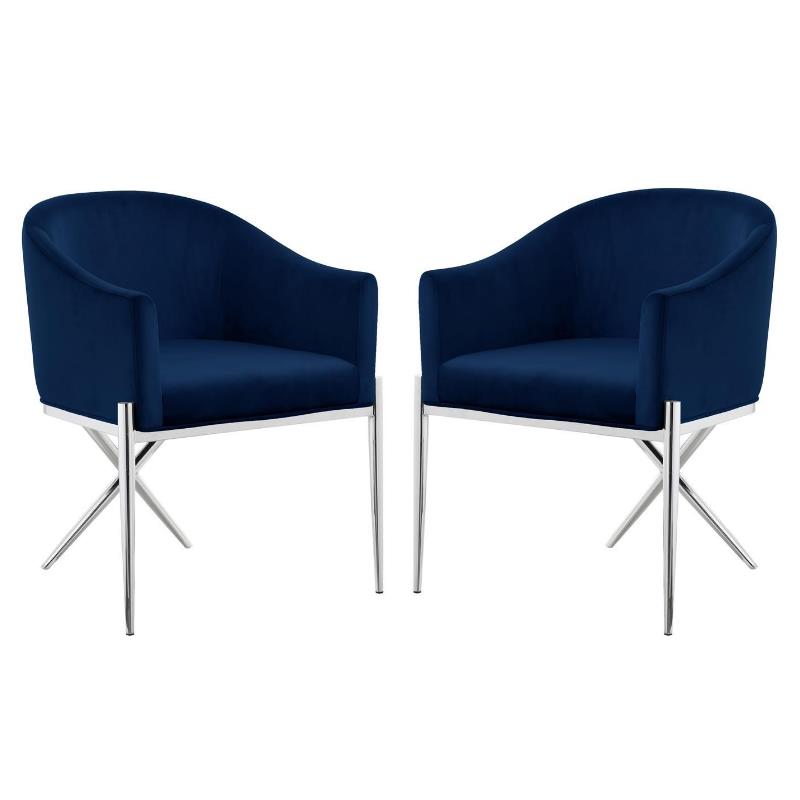 Home Square 2 Piece Velvet Dining Chair Set with Silver Metal Base in Navy