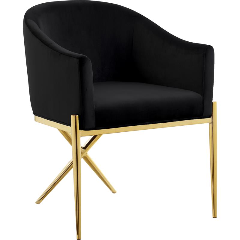 Home Square 2 Piece Velvet Dining Chair Set with Gold Metal Base in Black