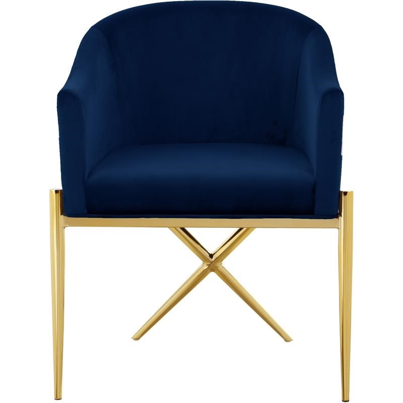 Home Square 2 Piece Velvet Dining Chair Set with Gold Metal Base in Navy Blue