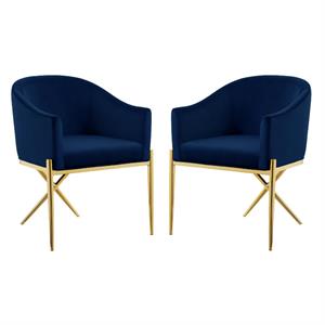 home square 2 piece velvet dining chair set with gold metal base in navy blue