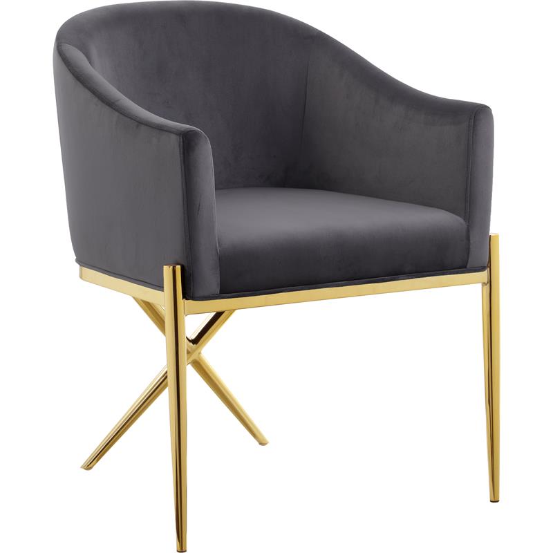 Home Square 2 Piece Velvet Dining Chair Set with Gold Metal Base in Gray