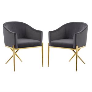 home square 2 piece velvet dining chair set with gold metal base in gray
