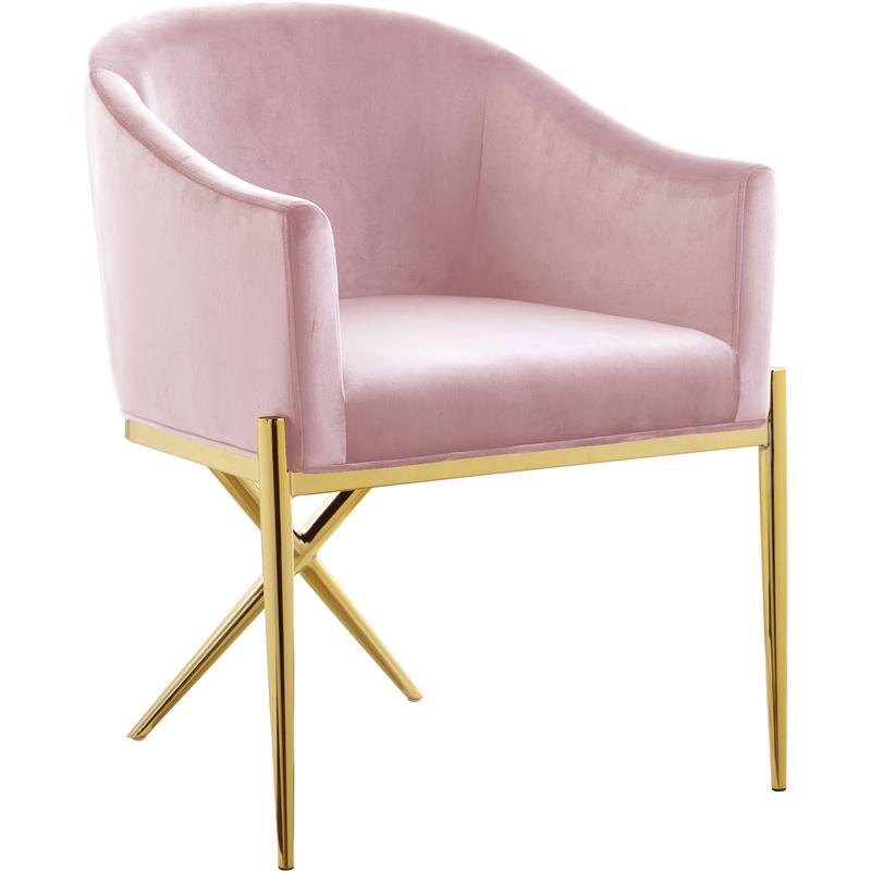Home Square 2 Piece Velvet Dining Chair Set with Gold Metal Base in Pink