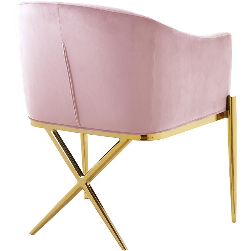 Home Square 2 Piece Velvet Dining Chair Set with Gold Metal Base in Pink