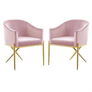 Home Square 2 Piece Velvet Dining Chair Set with Gold Metal Base in Pink