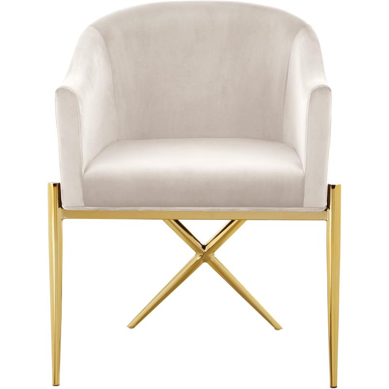 Home Square 2 Piece Velvet Dining Chair Set with Gold Metal Base in Cream