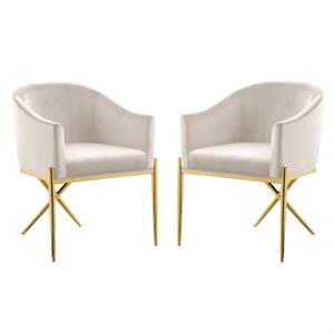 home square 2 piece velvet dining chair set with gold metal base in cream