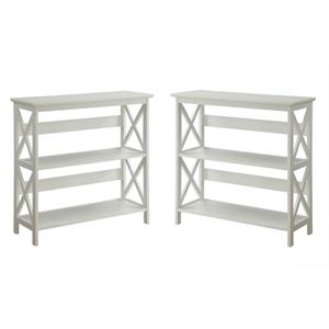 Home Square 2 Piece Solid Wood Bookcase Set with Two Shelf in White