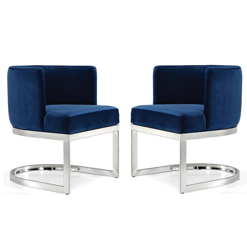 Home Square 2 Piece Velvet Dining Chair Set with Metal Base in Navy Blue