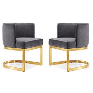 Home Square 2 Piece Velvet Dining Chair Set with Gold Metal Base in Gray