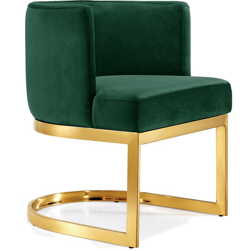 Home Square 2 Piece Velvet Dining Chair Set with Gold Metal Base in Green