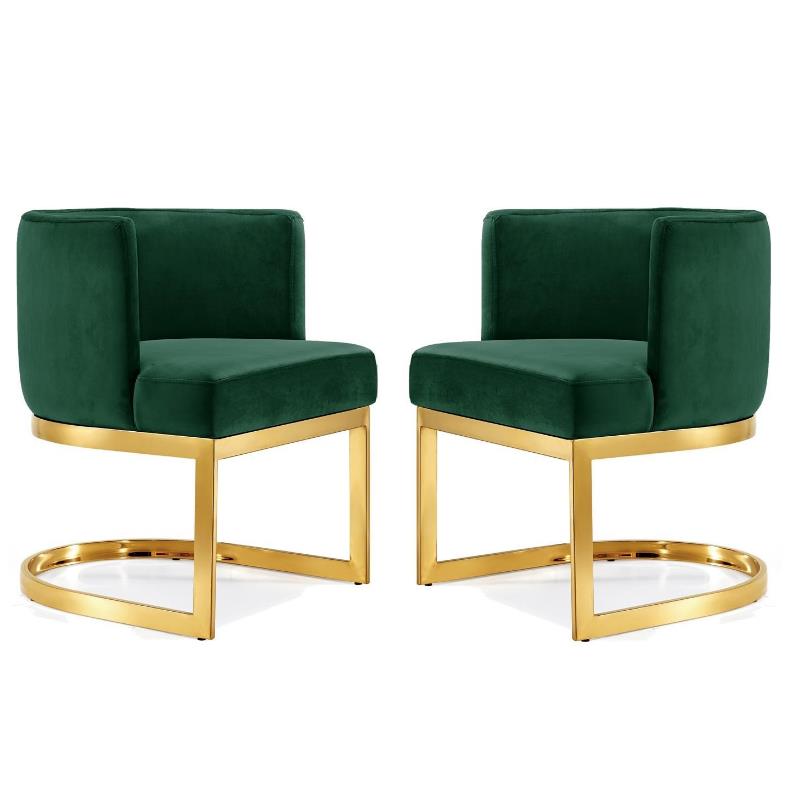 Home Square 2 Piece Velvet Dining Chair Set with Gold Metal Base in Green