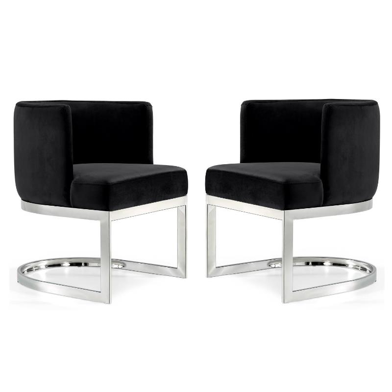 Home Square 2 Piece Velvet Dining Chair Set with Gold Metal Base in Black