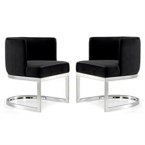 Home Square 2 Piece Velvet Dining Chair Set with Gold Metal Base in Black
