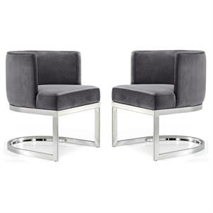 home square 2 piece velvet dining chair set with silver metal base in gray
