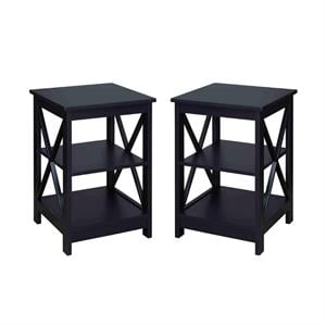 Home Square 2 Piece Square Solid Wood End Table Set in Black