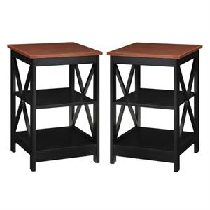 Home Square 2 Piece Square Solid Wood End Table Set in Black and Cherry