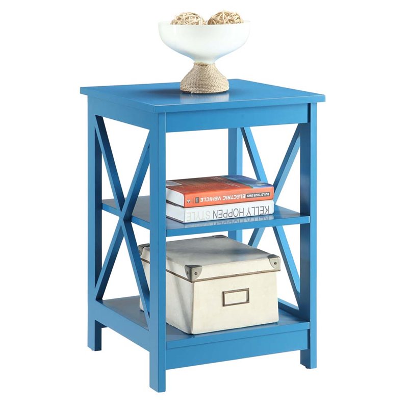 Home Square 2 Piece Square Solid Wood End Table Set in Blue
