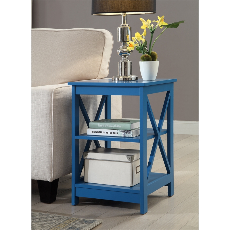 Home Square 2 Piece Square Solid Wood End Table Set in Blue