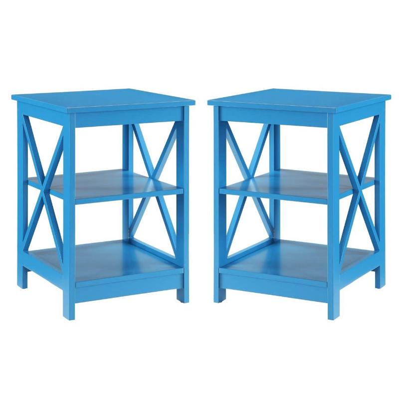 Home Square 2 Piece Square Solid Wood End Table Set in Blue