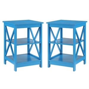 Home Square 2 Piece Square Solid Wood End Table Set in Blue