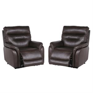home square 2 piece leather power recliner chair set in dark brown