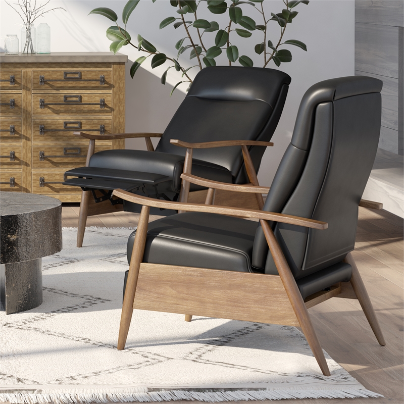 Home Square 2 Piece Faux Leather Wooden Arm Recliner Chair Set in Black