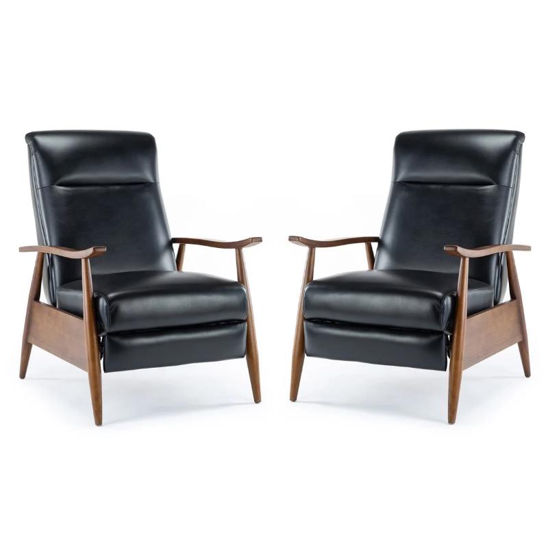 Home Square 2 Piece Faux Leather Wooden Arm Recliner Chair Set in Black