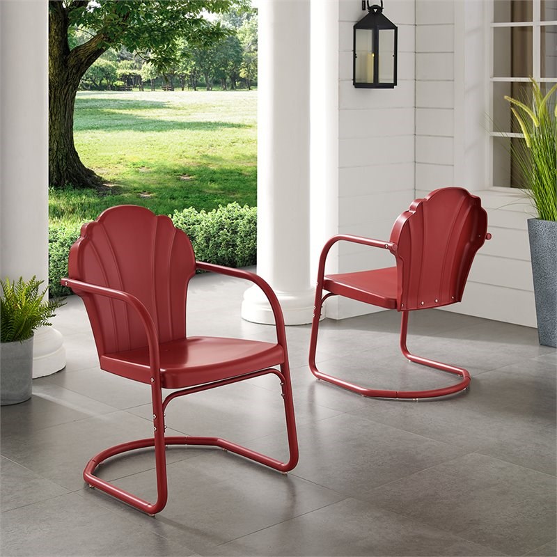 Home Square 2 Piece Tulip UV-resistant Metal Patio Chair Set in White