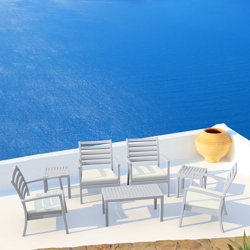 Home Square 2 Piece Square Resin Patio Side Table Set in Silver Gray