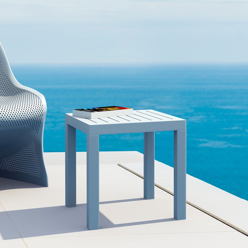 Home Square 2 Piece Square Resin Patio Side Table Set in Silver Gray