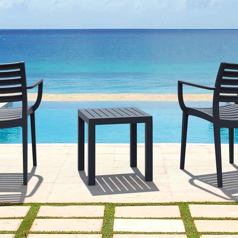 Home Square 2 Piece Square Resin Patio Side Table Set in Dark Gray
