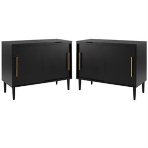 home square 2 piece solid wood media console table set in matte black