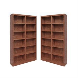 Home Square 2 Piece Tall 12-shelf Double Wide Wood Bookcase Set in Dry Oak