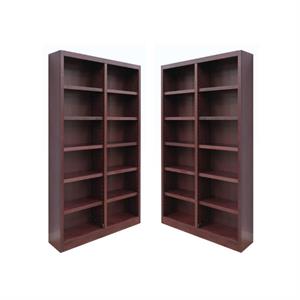 home square 2 piece tall 12-shelf double wide wood bookcase set in cherry