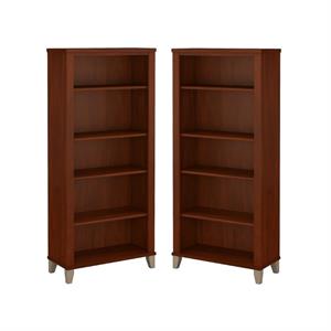 home square 2 piece engineered wood bookcase set with 5 shelf in hansen cherry