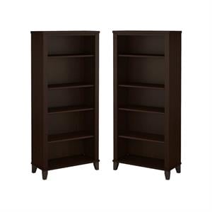 Home Square 2 Piece Engineered Wood Bookcase Set with 5 Shelf in Mocha Cherry
