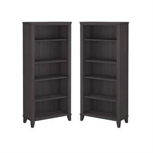 Home Square 2 Piece Engineered Wood Bookcase Set with 5 Shelf in Storm Gray