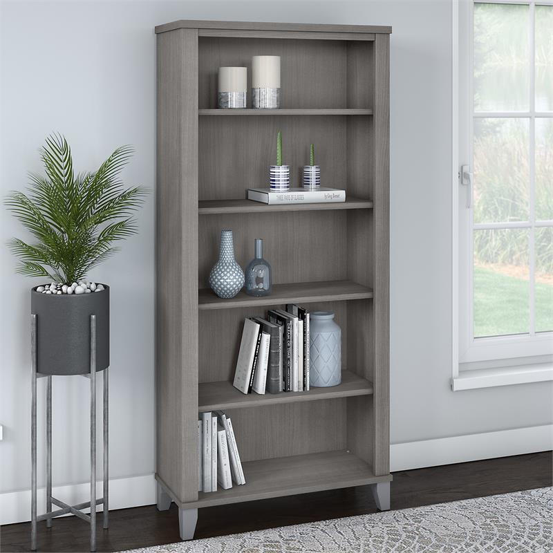 Home Square 2 Piece Engineered Wood Bookcase Set with 5 Shelf in Platinum Gray