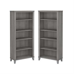 Home Square 2 Piece Engineered Wood Bookcase Set with 5 Shelf in Platinum Gray