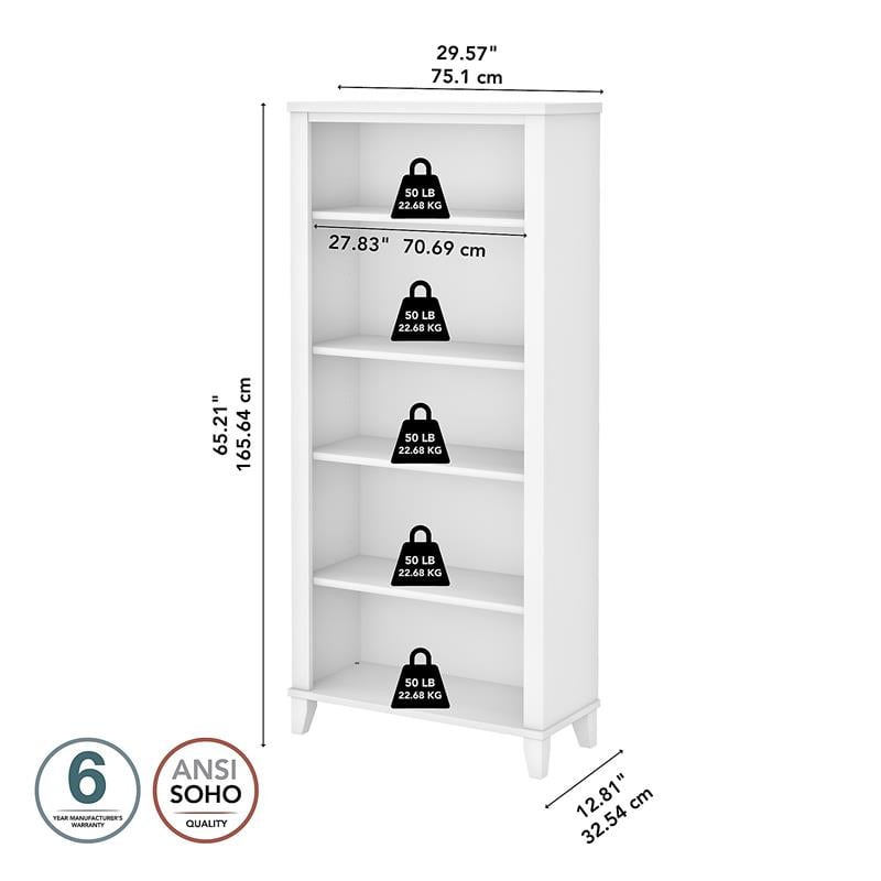 Home Square 2 Piece Engineered Wood Bookcase Set with 5 Shelf in White