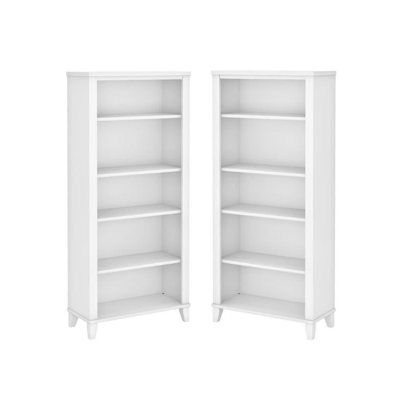 Home Square 2 Piece Engineered Wood Bookcase Set with 5 Shelf in White