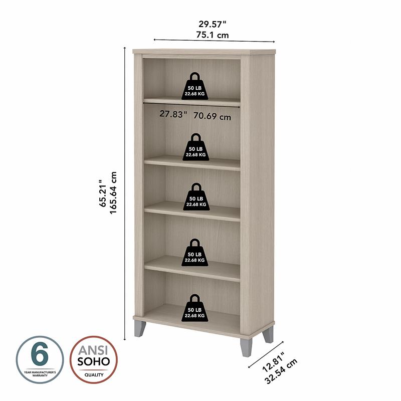 Home Square 2 Piece Engineered Wood Bookcase Set with 5 Shelf in Sand Oak